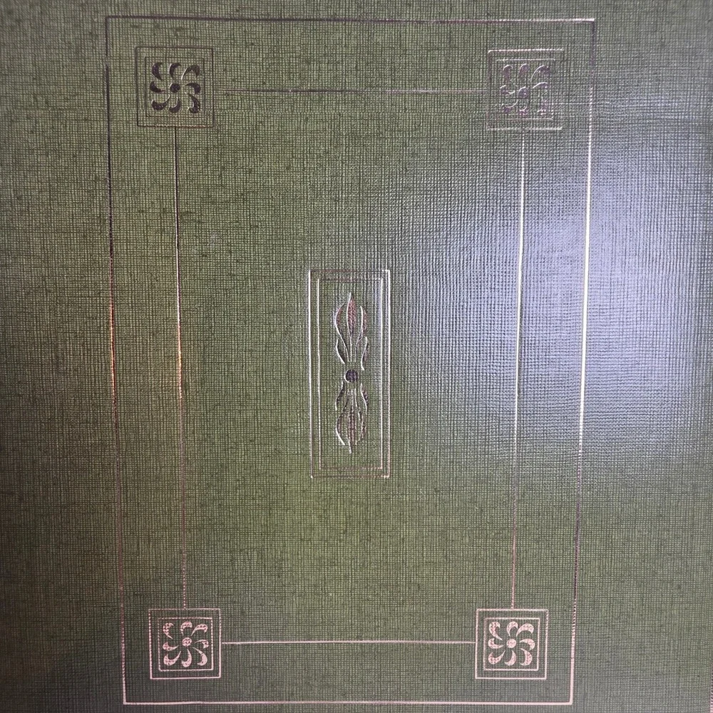 Vintage 60s Olive Green Scrapbook Gold Foil Embossed Cord Tie Blank Manila Pages